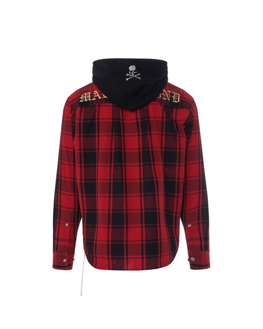 Mastermind Japan Red 'Hooded Plaid Shirt, , 100% Cotton, Size: Small for men