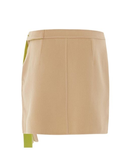 Off-White c/o Virgil Abloh Natural Off- Double Wo Belt Mini Skirt, Camel/, 100% Cashmere