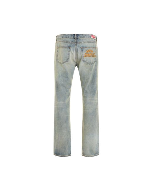 KENZO Blue Drawn Varsity Bara Denim Jeans, Dirty, 100% Cotton for men