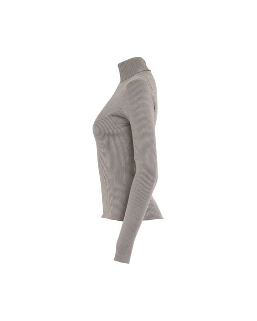 Balenciaga Gray Long Sleeve Fitted Rib Knit Turtleneck, , 100% Polyester, Size: Medium
