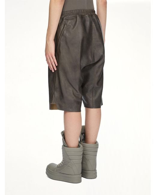 Rick Owens Gray Basket Swingers Leather Shorts for men