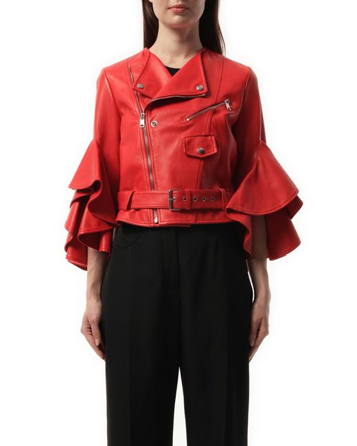 Alexander McQueen Red Leather Jacket, 100% Leather