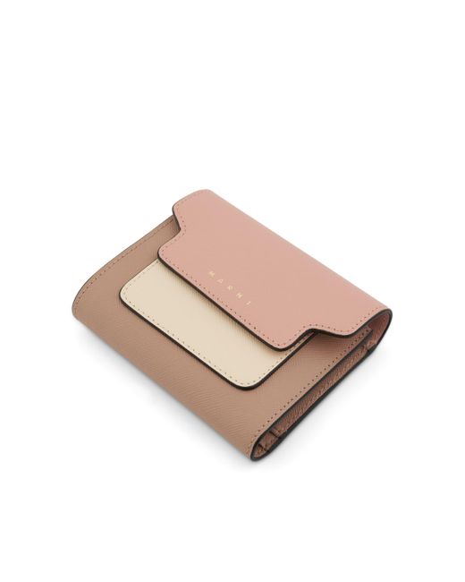 Marni Pink Logo Squared Flap Wallet, , 100% Cotton