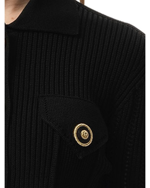 Balmain Black 4 Pockets Buttoned Ribbed Knit Cardigan, 100% Polyester