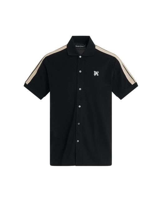 Palm Angels Black 'Monogram Track Polo, Short Sleeves, /Off, 100% Cotton, Size: Small for men