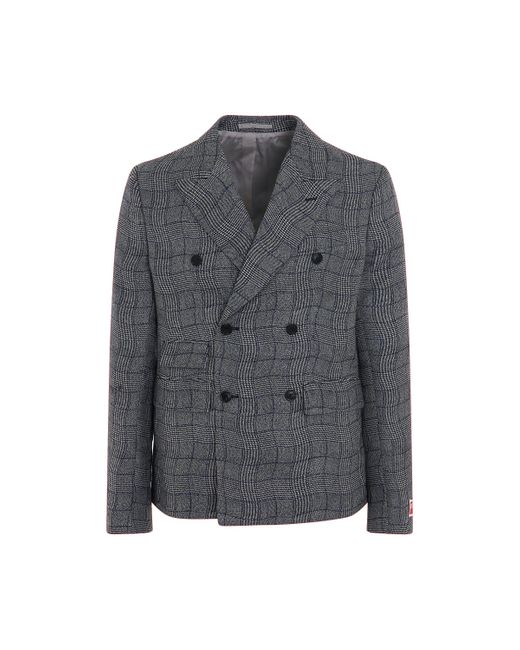 KENZO Gray Wavy Check Suit Jacket, Long Sleeves, , 100% Cotton for men