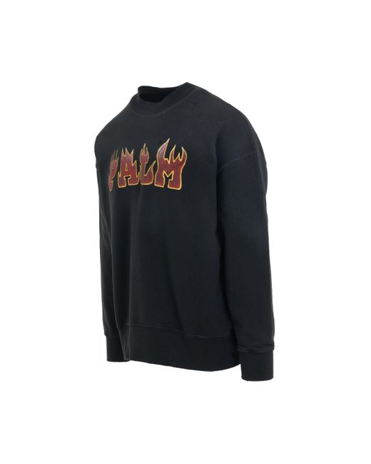 Palm Angels Logo Flames Vintage Crewneck Sweatshirt In Black/red