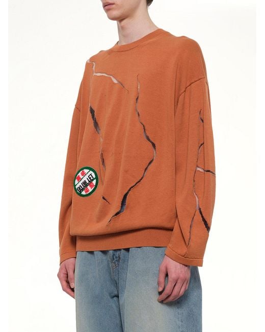 Doublet Orange Cracked Egg Knit Pullover for men