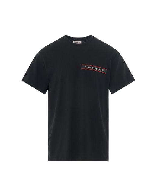 Alexander McQueen Black 'Logo Tape Detail T-Shirt, Round Neck, Short Sleeves, /Mix, 100% Cotton, Size: Small for men