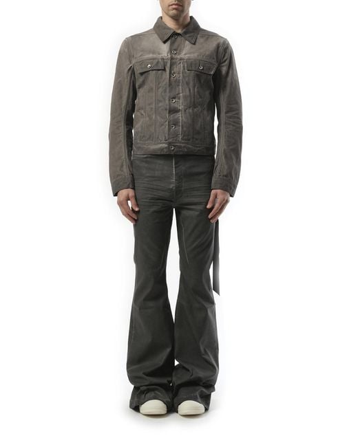 Rick Owens Gray Trucker Jacket, Long Sleeves, 100% Cotton, Size: Medium for men