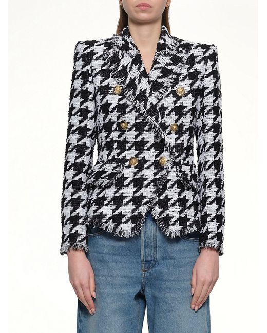 Balmain Blue 6 Buttons Fitted Tweed Jacket