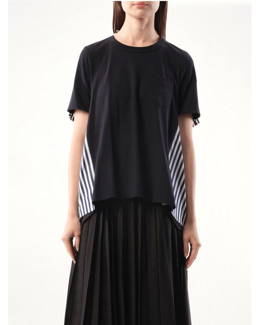 Sacai Black X Cotton Poplin X Cotton Jersey T-Shirt, Short Sleeves, 100% Cotton