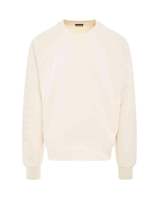 Jacquemus White Typo Sleeve Logo Sweatshirt, 100% Cotton, Size: Medium for men