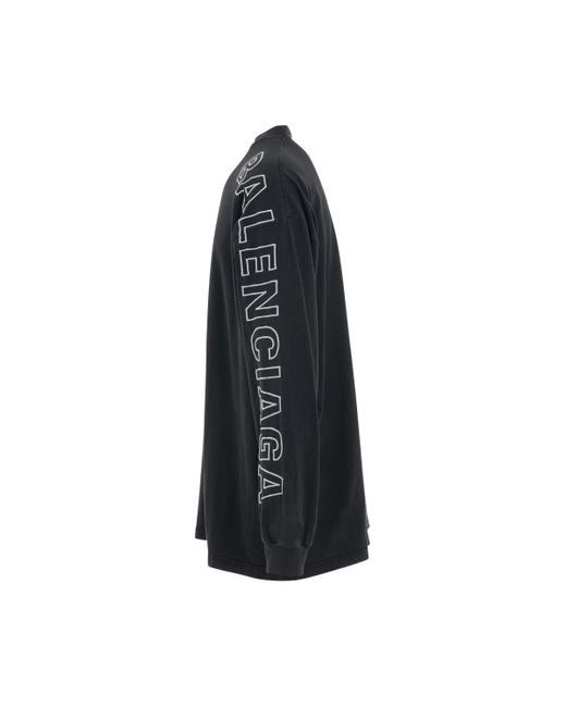 Balenciaga Black Outline Logo Oversized Long Sleeve T-Shirt, Washed, 100% Cotton for men