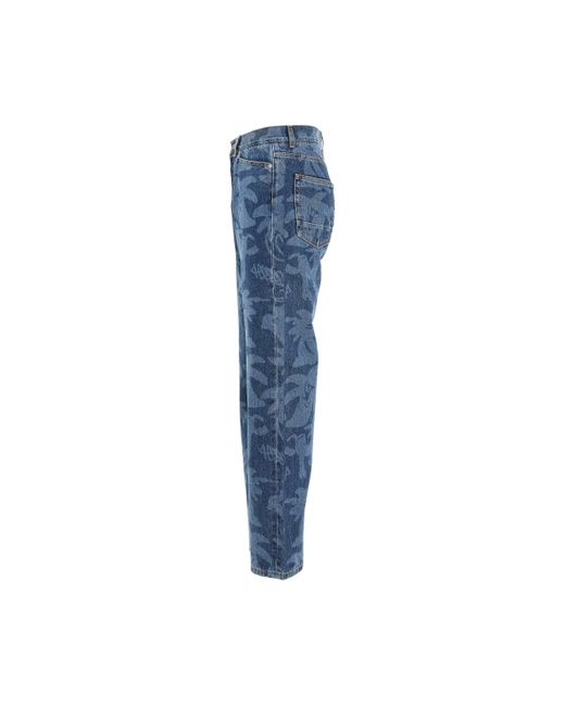 Palm Angels Blue Palmity Laser Printed 5 Pockets Denim Jeans, , 100% Cotton for men