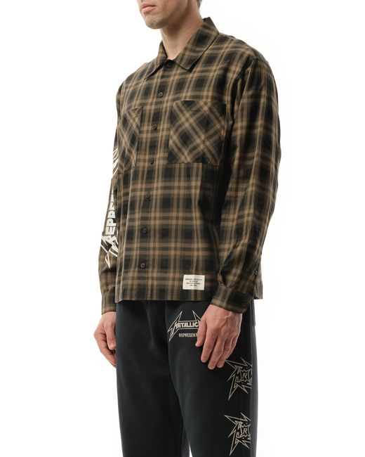 Represent Black Metallica Check Shirt, Long Sleeves, 100% Cotton, Size: Small for men