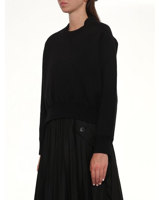 Sacai Black Cotton Cashmere Knit Pullover