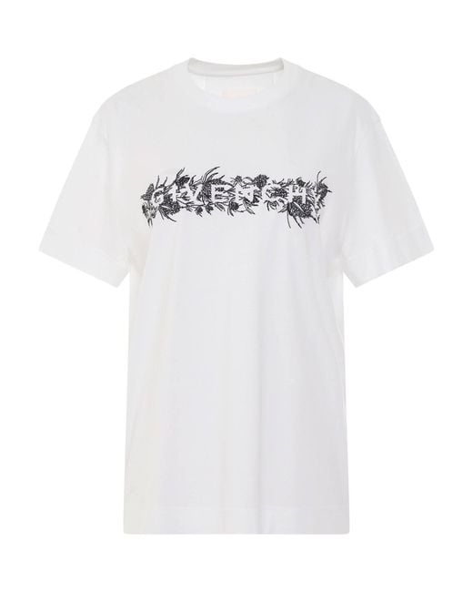 Givenchy White 4G Embroidered Logo Thistle T-Shirt