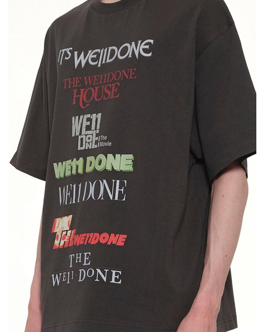 we11done Black Multi Graphic Logo T-Shirt for men