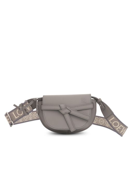 Loewe Gray Mini Gate Dual Bag Crossbody, Pearl, 100% Calfskin