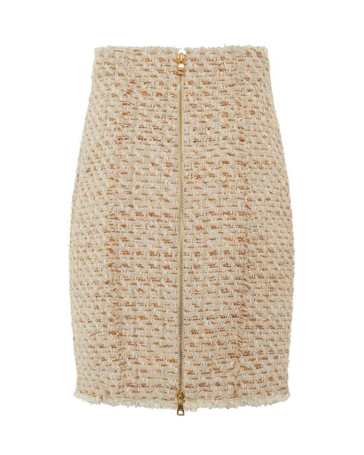 Balmain Natural High Waisted 6 Button Tweed Short Skirt, 100% Cotton