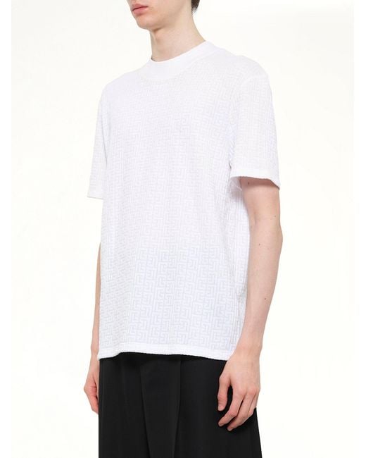Balmain White Monogram Sponge T-Shirt Reg Fit for men
