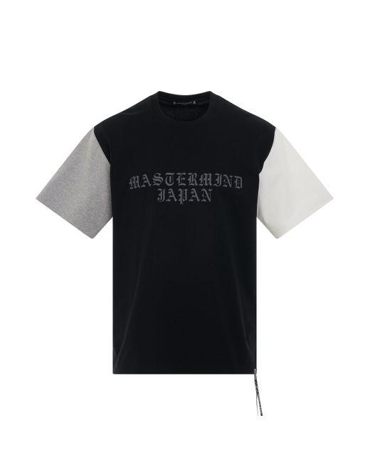 Mastermind Japan Black Colourblock Logo T-Shirt, Round Neck, Short Sleeves, , 100% Cotton, Size: Large for men