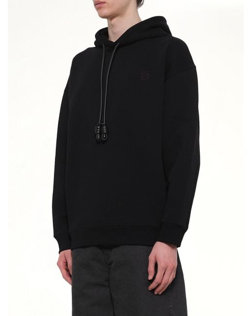 Loewe Black Leather Tassle Hoodie for men