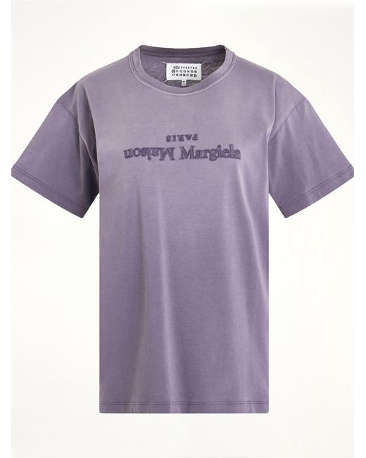 Maison Margiela Purple Cotton Jersey Logo T-Shirt, Short Sleeves, 100% Cotton, Size: Small