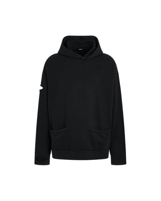we11done Black 'Distressed Vintage Pocket Hoodie, Long Sleeves, , 100% Cotton, Size: Small for men