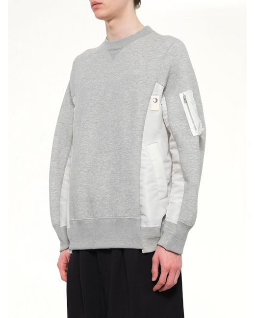 Sacai Gray Sponge Sweat X Nylon Twill Sweatshirt for men