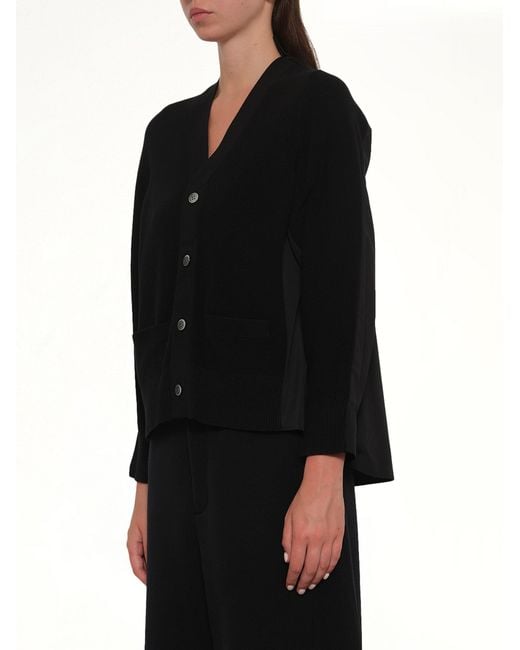 Sacai Black Cotton Knit X Poplin Cardigan