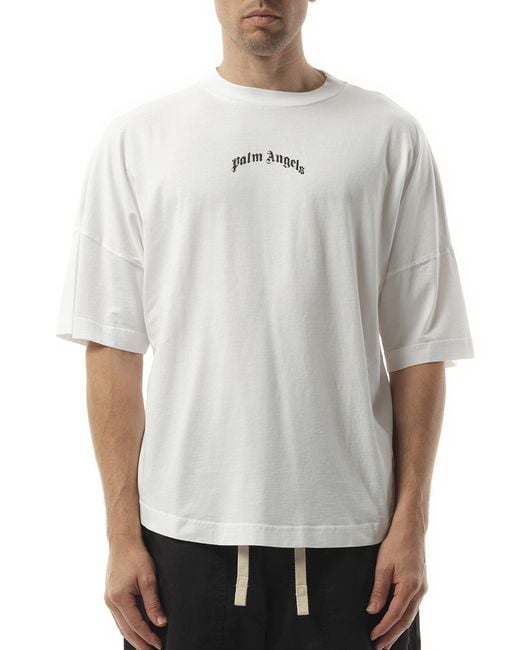 Palm Angels Gray Back Curved Logo Over T-Shirt, Short Sleeves, 100% Cotton for men