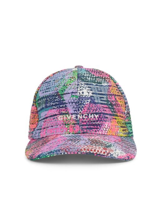Givenchy Multicolor Bstroy Denim Hexagon Print Curved Cap, 100% Cotton for men