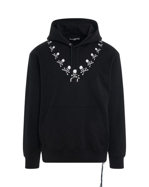 Mastermind Japan Black Round Embroidered Skull Hoodie, Long Sleeves, 100% Cotton, Size: Medium for men