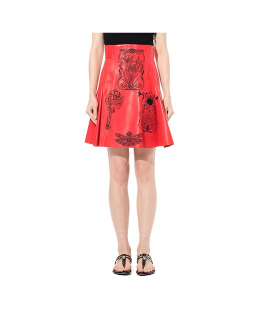 Alexander McQueen Red Lth Mini Skirt, Blk