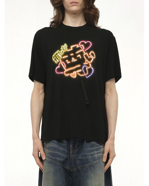 Doublet Black Big Japanese Neon Paint Fan Service T-Shirt, 100% Polyester, Size: Small for men