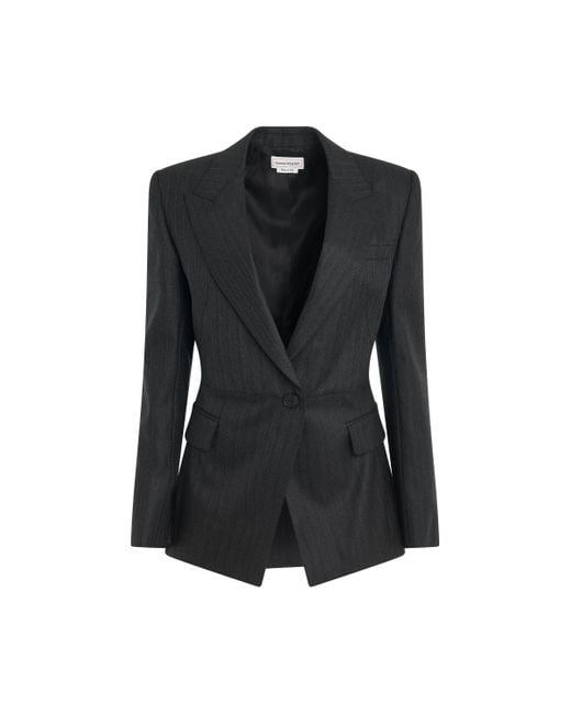 Alexander McQueen Black Sharp Peplum Jacket, Long Sleeves, Dark, 100% Wool