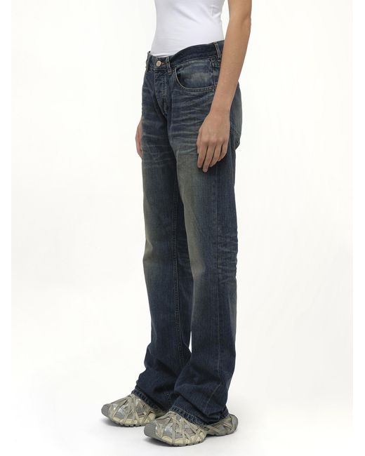 Balenciaga Blue Straight Fit Denim Pants, 100% Cotton, Size: Small
