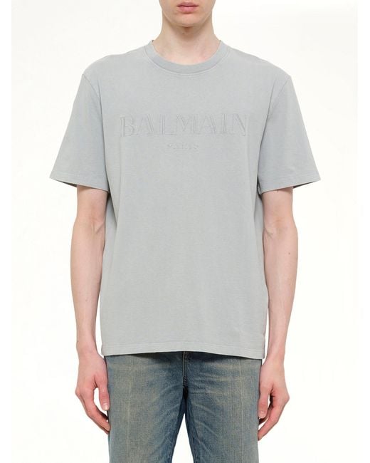 Balmain Gray Vintage Emb T-Shirt Reg Fit for men