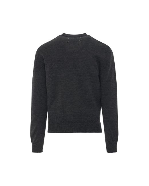 Maison Margiela Blue 'Distressed Wool Jumper, Long Sleeves, Dark, 100% Cotton, Size: Small for men