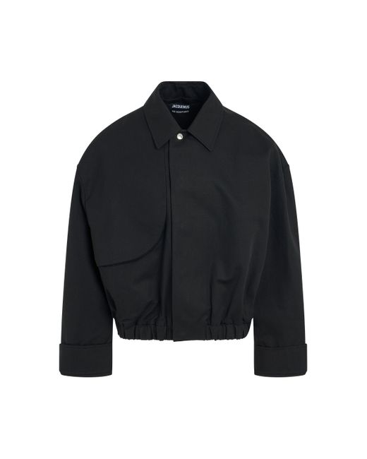 Jacquemus Black Salti Cropped Blouson Bomber Jacket, Long Sleeves, , 100% Cotton for men