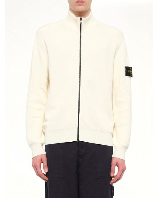 Stone Island Natural 5100126 Ribbed Cotton Zip-Up Cardigan for men