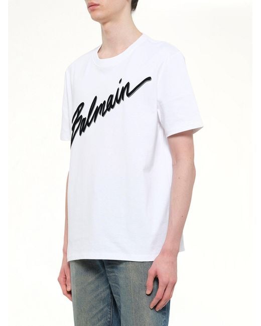 Balmain White Letter Flock T-Shirt Reg Fit for men