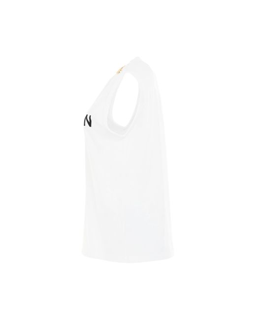 Balmain White 3 Buttons Logo Tank Top, Round Neck, /, 100% Cotton, Size: Medium