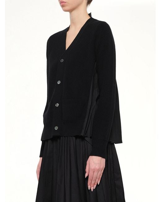 Sacai Black Wool Knit X Cotton Poplin Cardigan