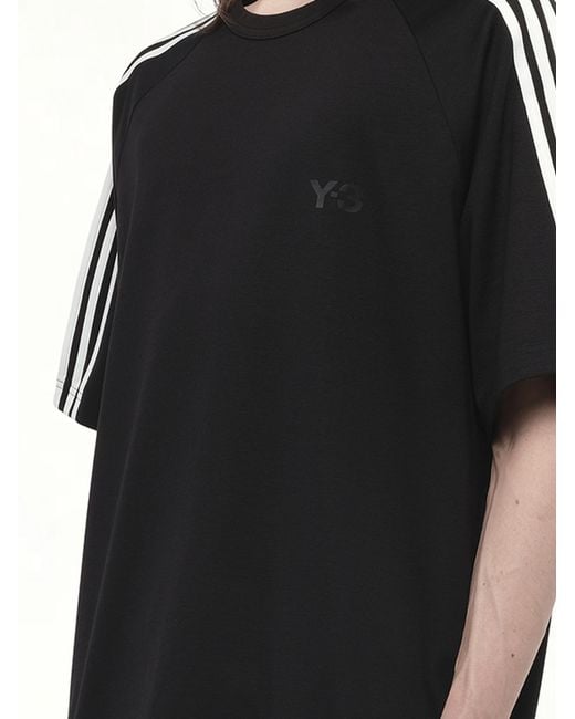 Y-3 Black Short Sleeve T-Shirt 3-Stripes for men