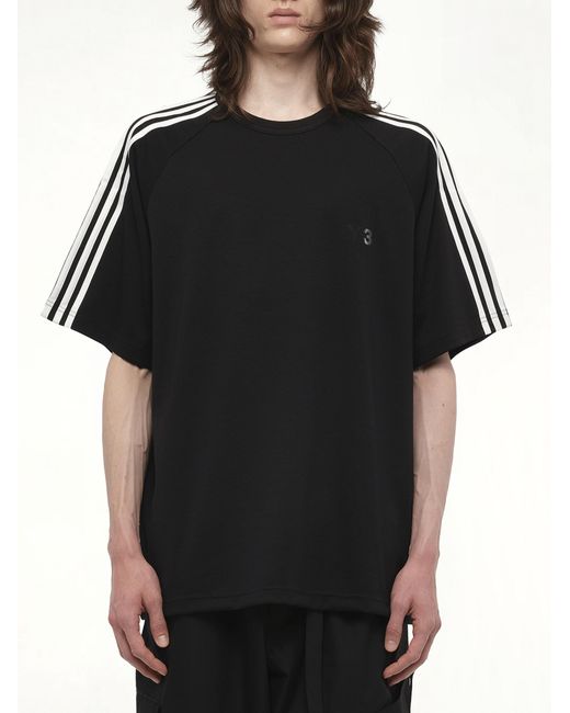 Y-3 Black Short Sleeve T-Shirt 3-Stripes for men