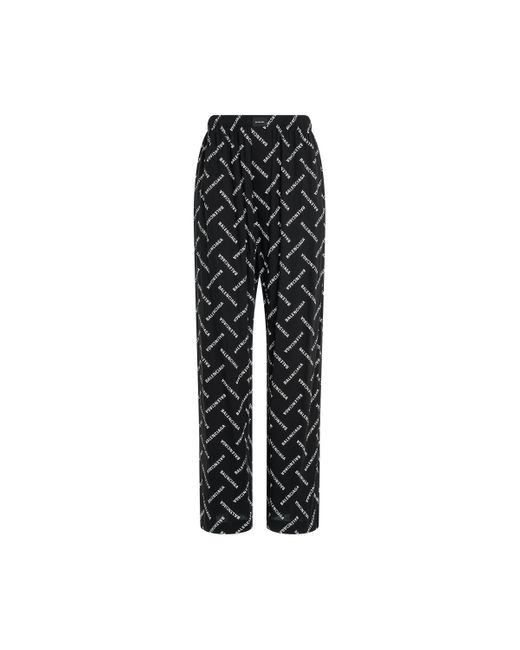 Balenciaga Black All-Over Logo Pyjama Pants, /, 100% Viscose