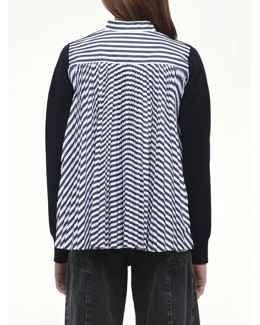 Sacai Blue X Wool Knit X Cotton Poplin Cardigan, 100% Wool